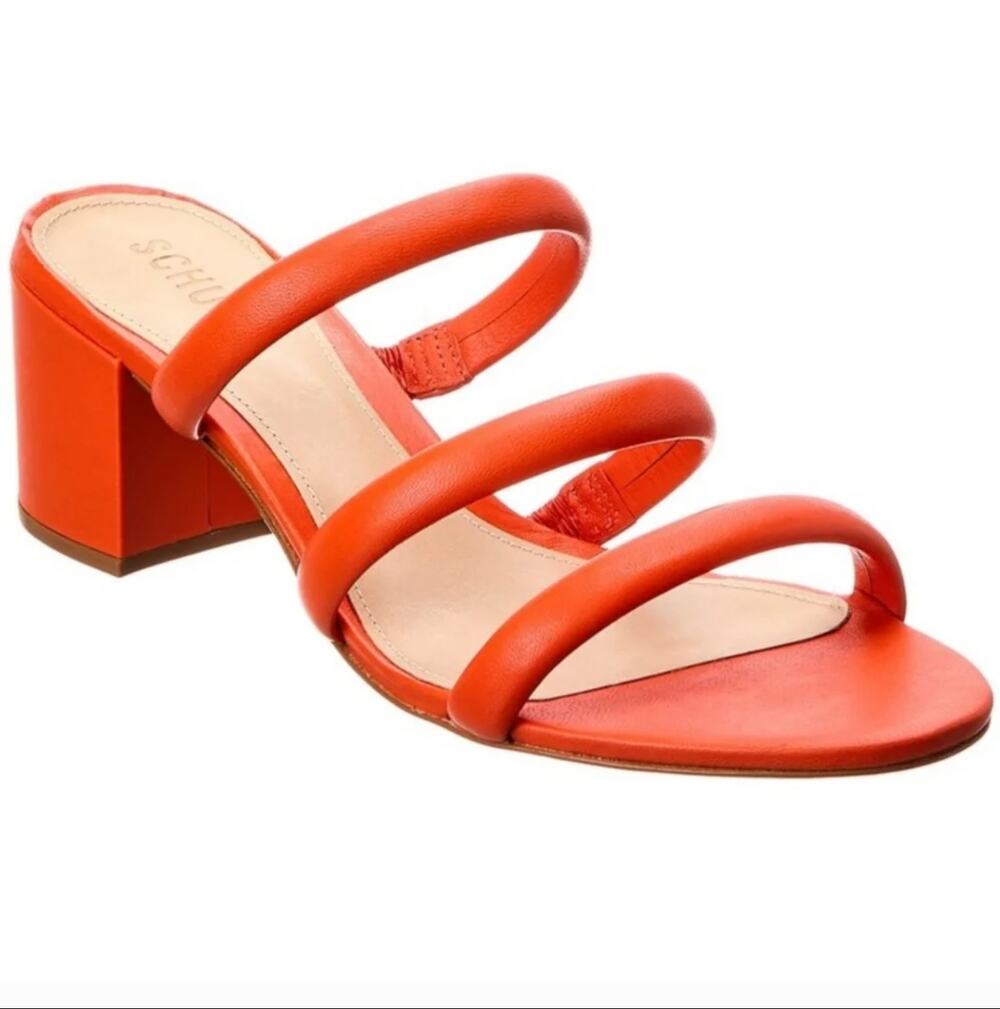 Schutz Orange Olly Mid Block Nappa Leather Strappy Slide On Sandal • Size 8